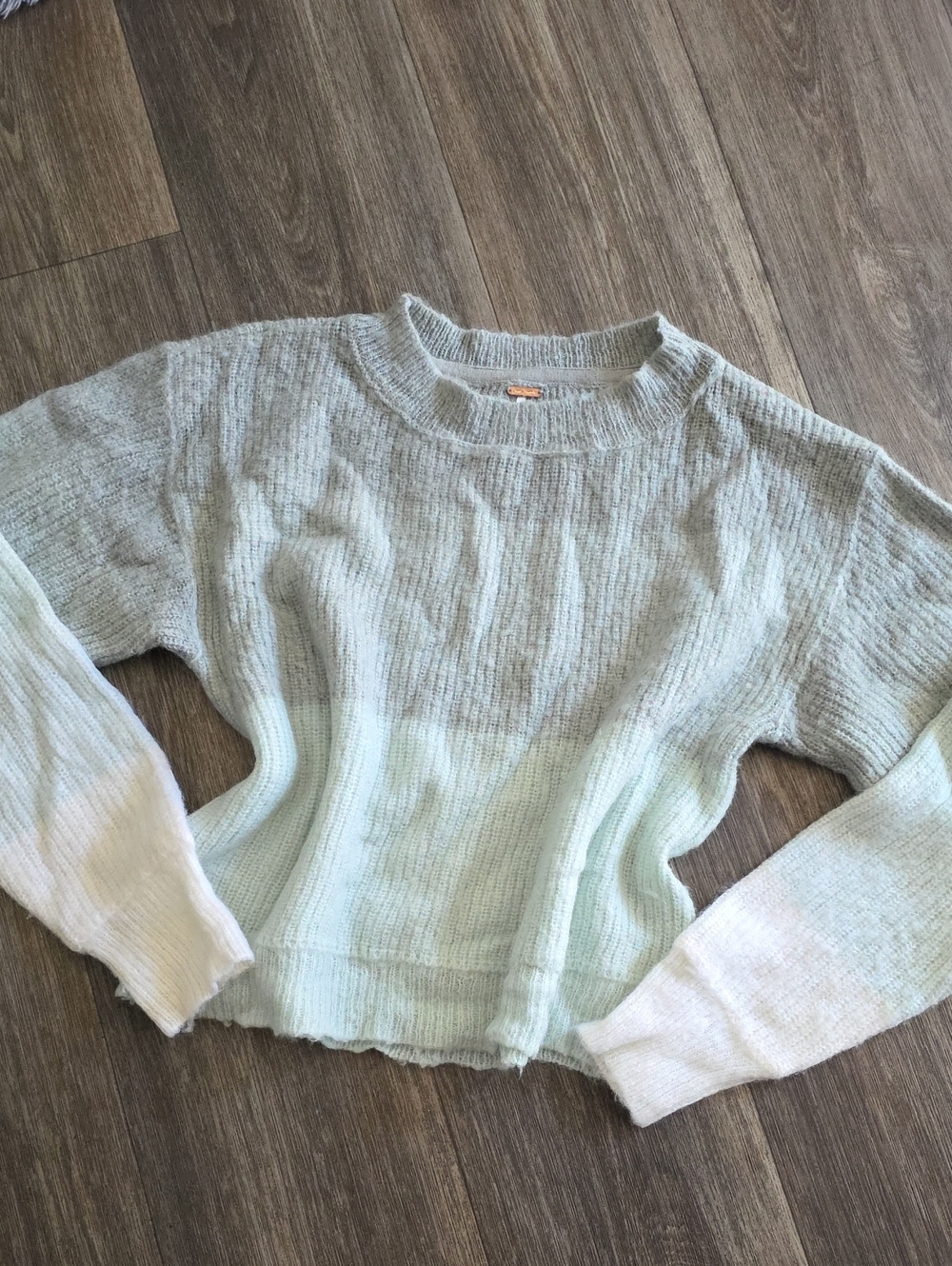 Free People Light Gray, Mint and White Ombre Crewneck Sweater